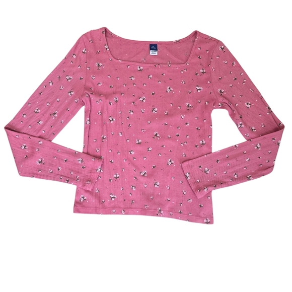 Old Navy Other - Old Navy Top Shirt Pink Floral Long Sleeve Pull Over Ribbed Girls Sizes XL 14 16